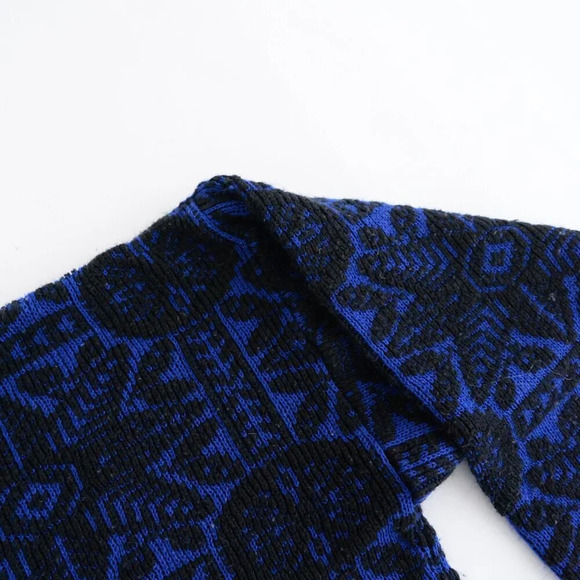 Vintage Steel Black & Blue Aztec Chunky Knit Crewneck Sweater Xl - Picture 9 of 12